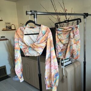 PrettyLittleThing Marble Crop Top and Skirt Set